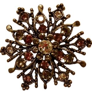 Vintage Jewelry- Brooch, Antique Patina, Starburst, 3 Different Colored Stones,